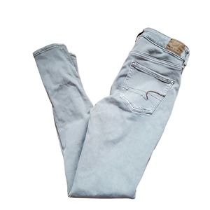 3/$30! American Eagle Green Stretch Denim Button Fly Hi Rise Skinny Jeans